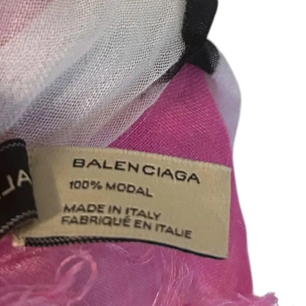 Balenciaga Square Scarf Wrap Floral Motif Pink White